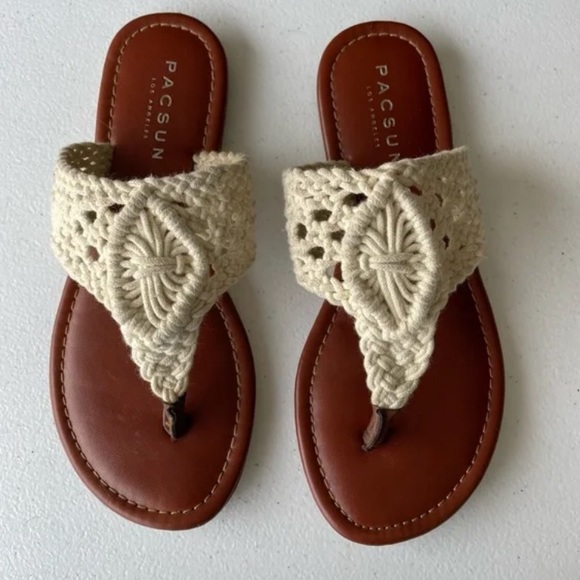 PacSun | Shoes | Pacsun Crochet Thong Sandals Off White Sz 9 | Poshmark
